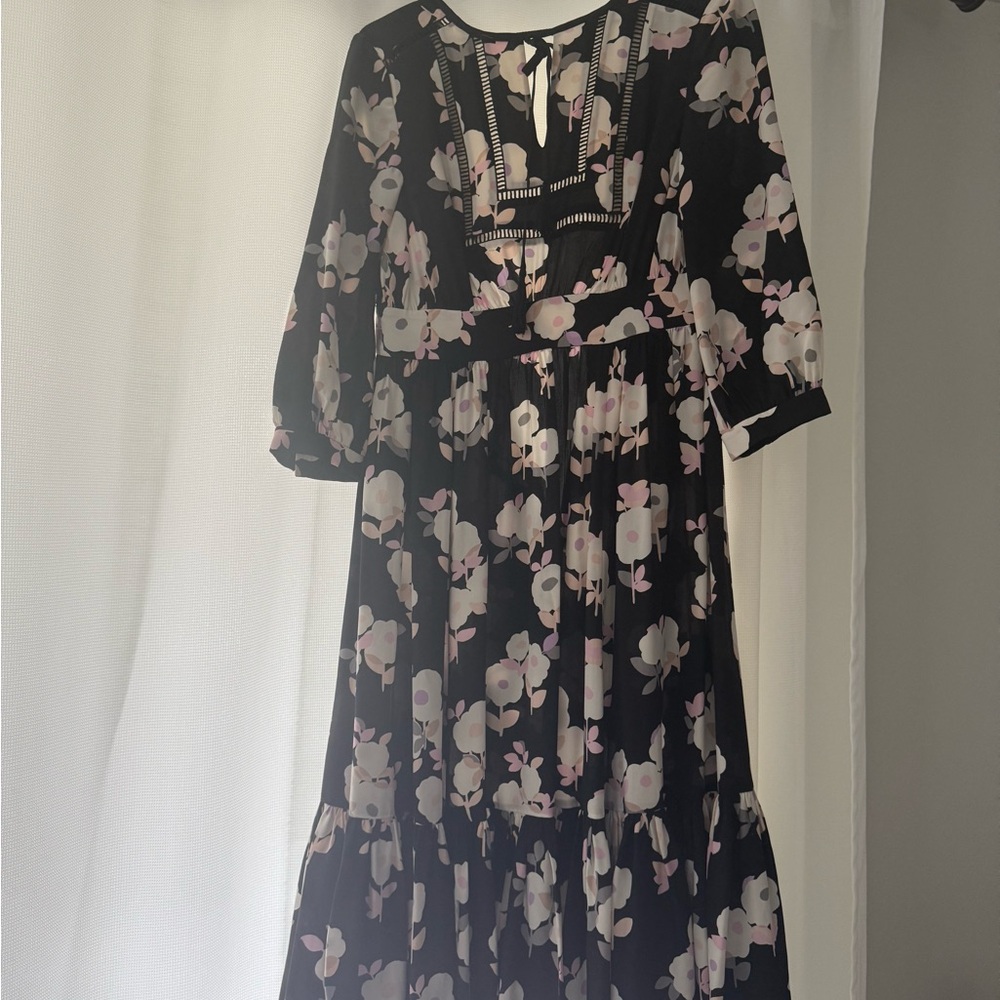 kate spade Black Maxi Dress with Pink & Cream Floral Print